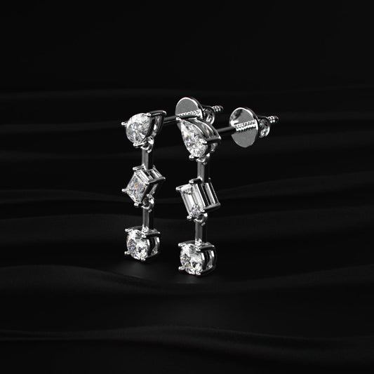 Three Stone Multi Shape Diamond Drop Earrings