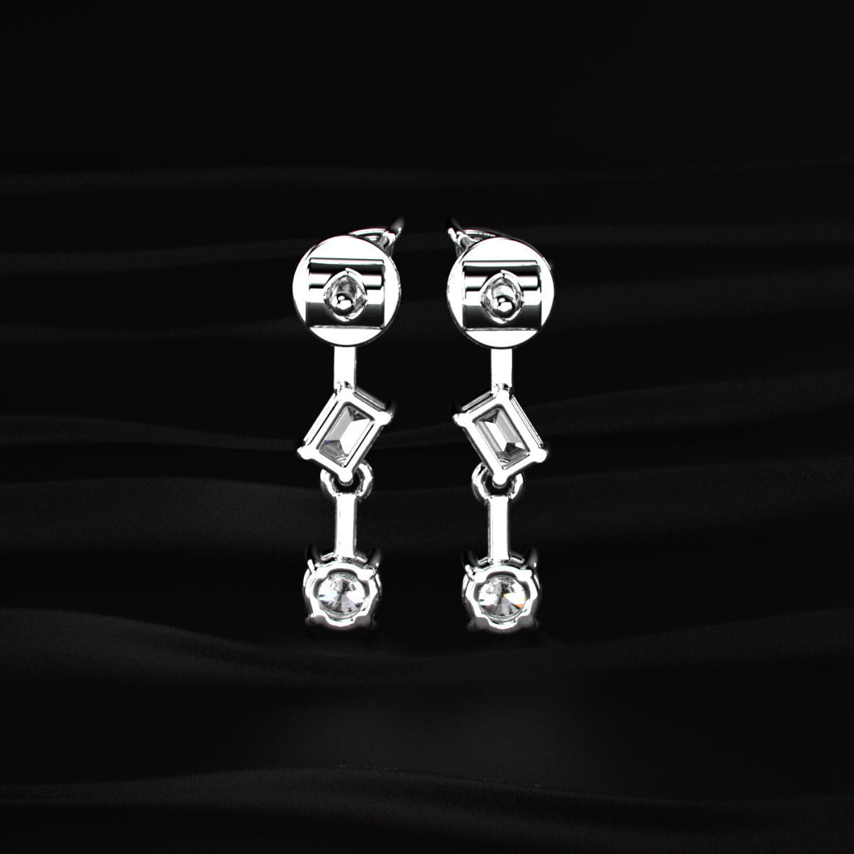 Three Stone Multi Shape Diamond Drop Earrings