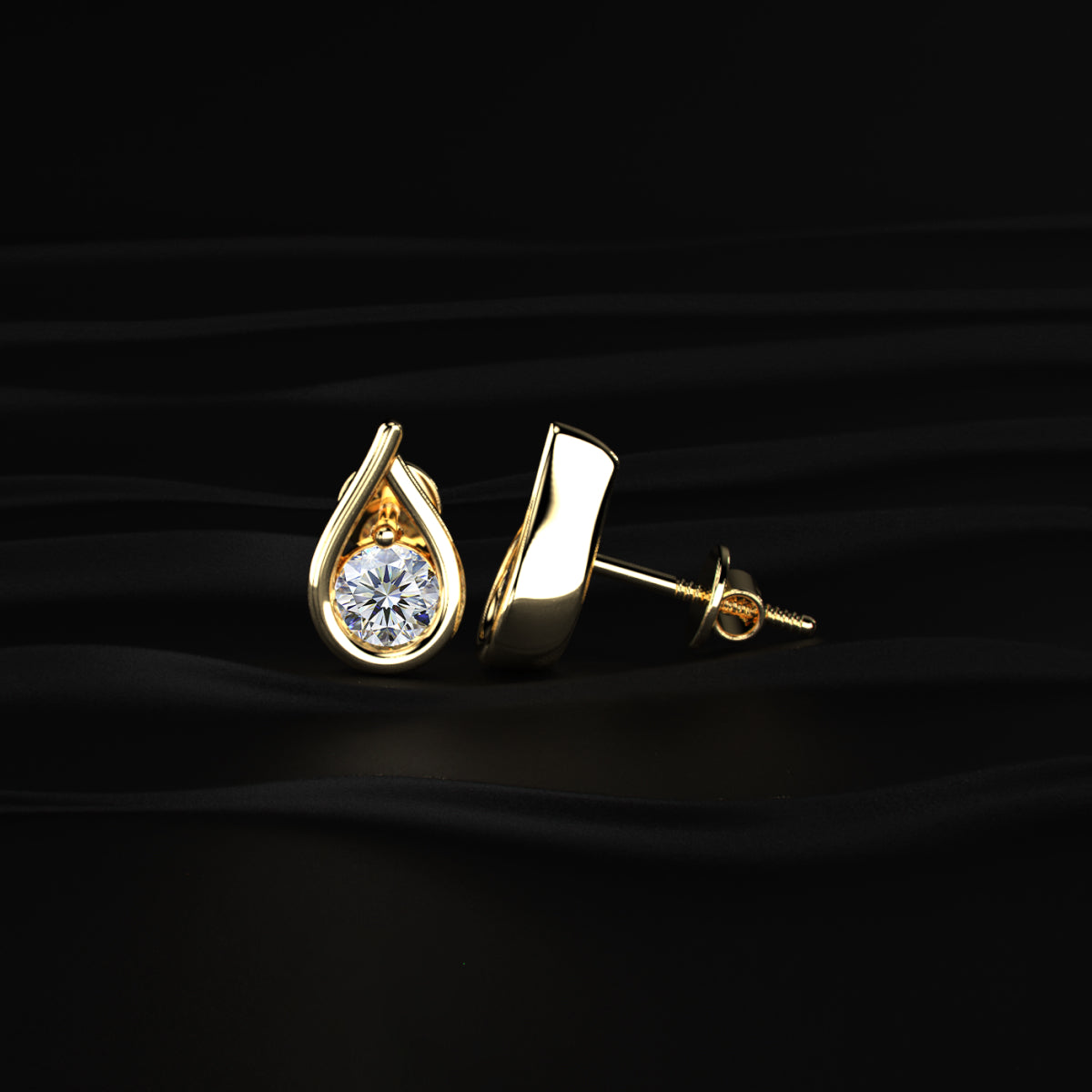Round Diamond Teardrop Stud Earrings