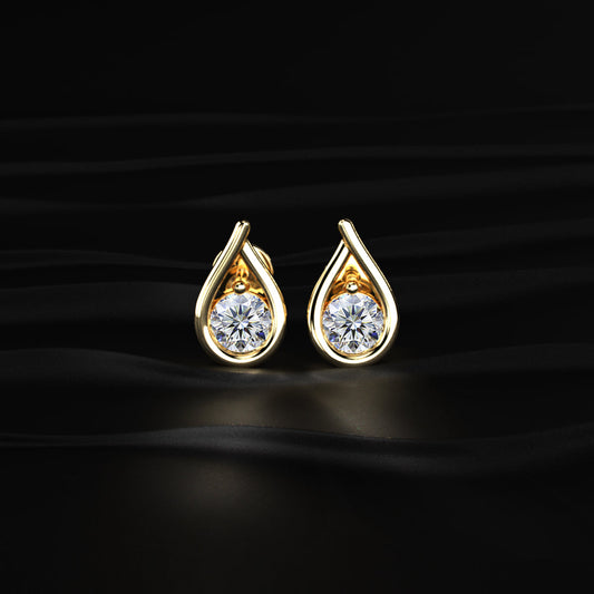 Round Diamond Teardrop Stud Earrings