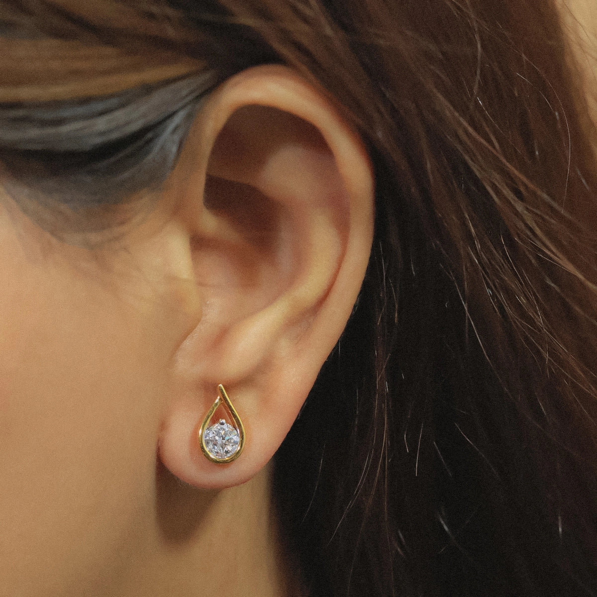 Round Diamond Teardrop Stud Earrings
