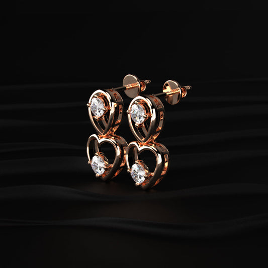 Round Diamond Heart Drop Earrings