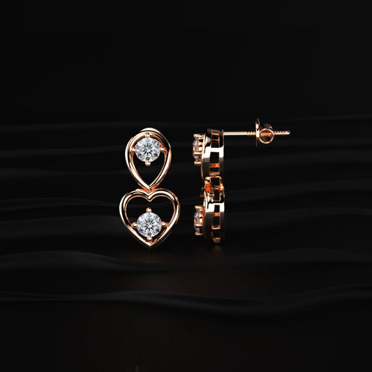 Round Diamond Heart Drop Earrings