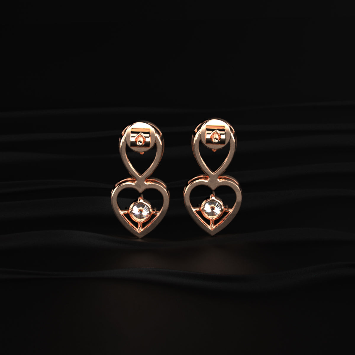 Round Diamond Heart Drop Earrings