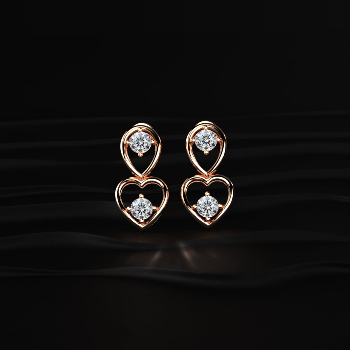 Round Diamond Heart Drop Earrings