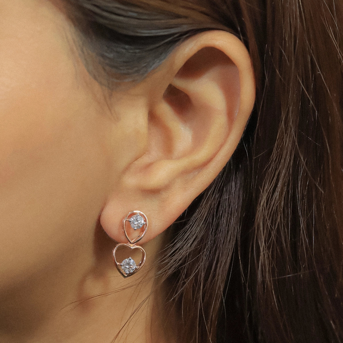 Round Diamond Heart Drop Earrings