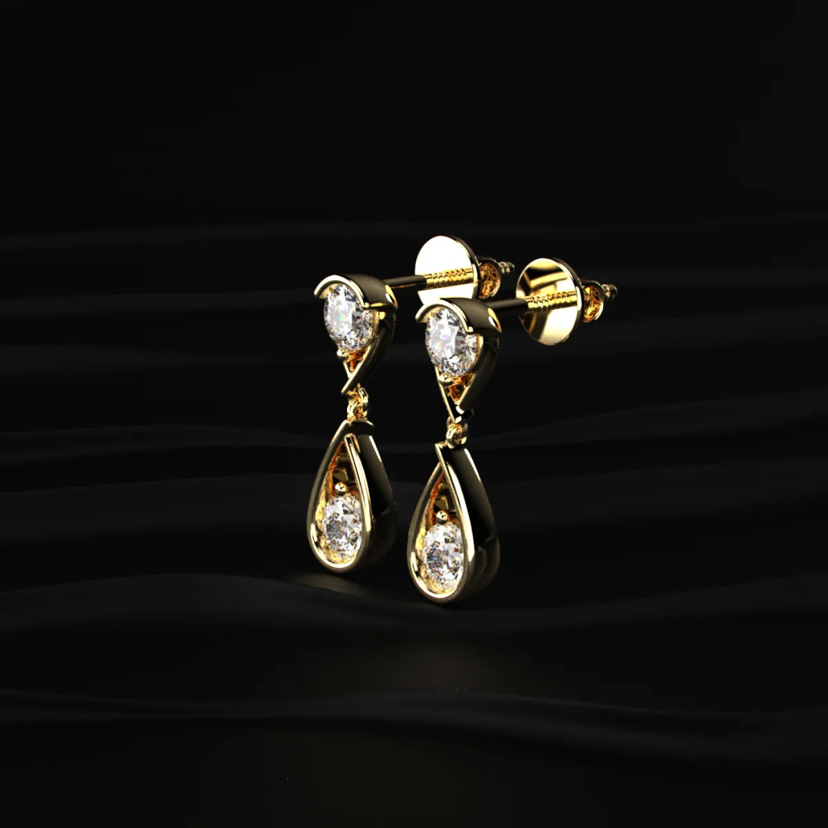Round Diamond Two Tier Tear Drop Earrings