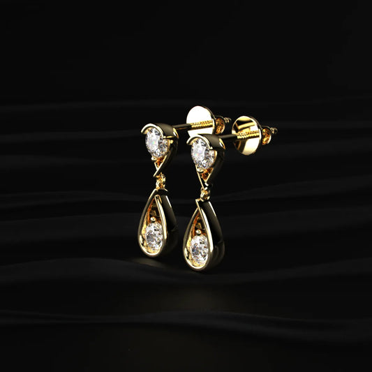 Round Diamond Two Tier Tear Drop Earrings