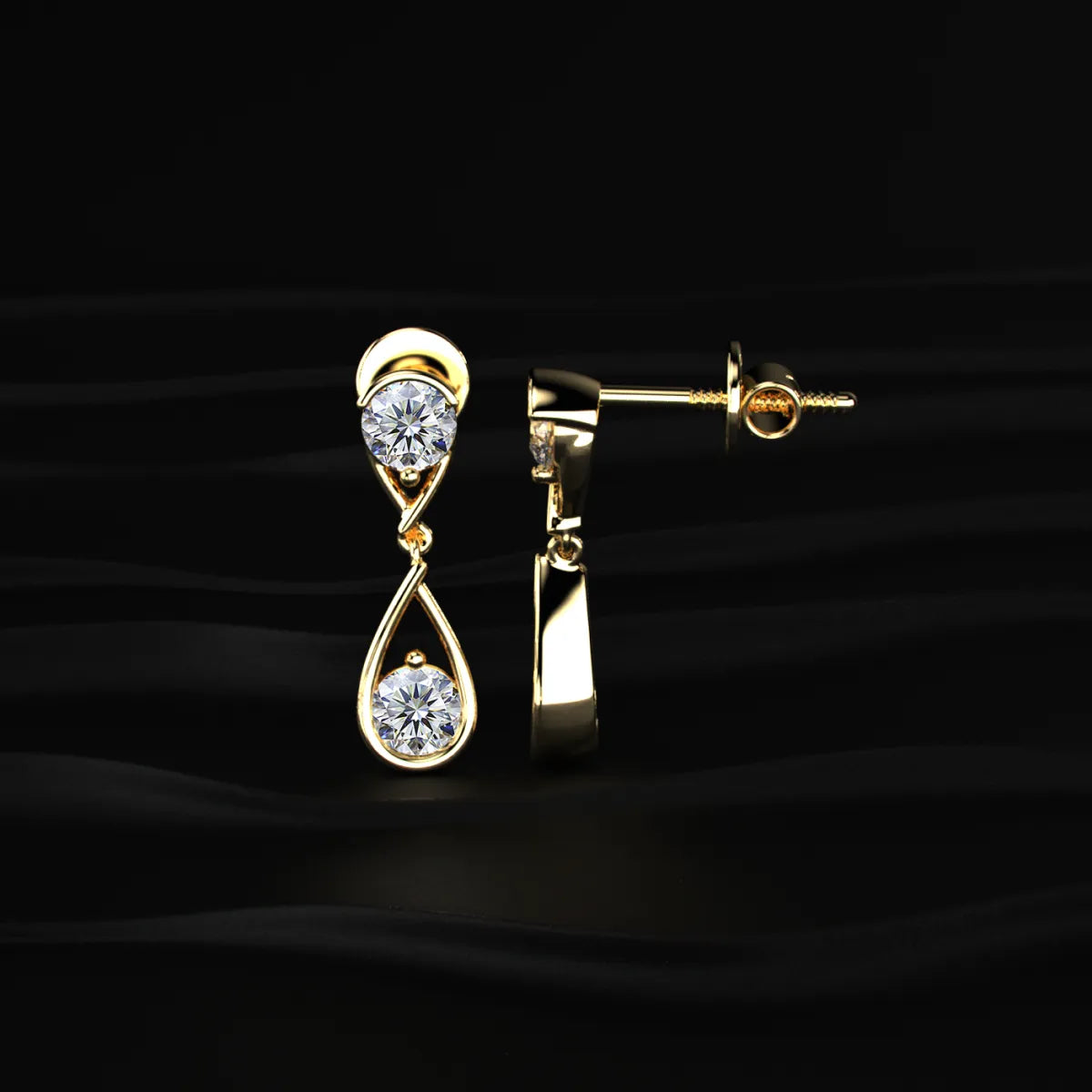 Round Diamond Two Tier Tear Drop Earrings