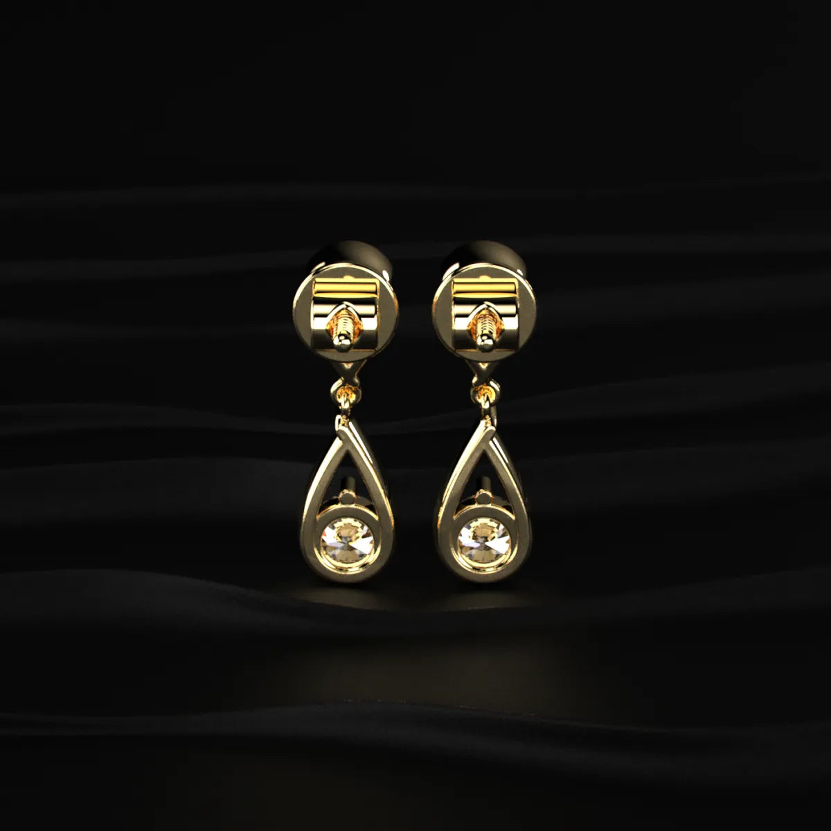 Round Diamond Two Tier Tear Drop Earrings