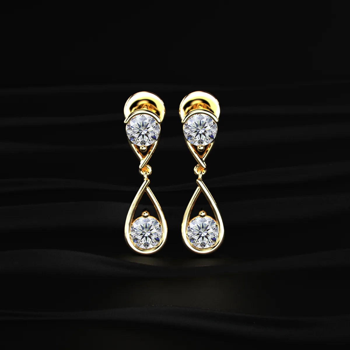 Round Diamond Two Tier Tear Drop Earrings