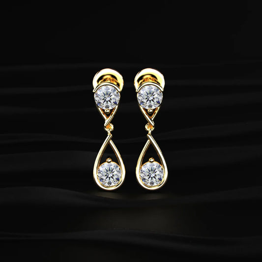 Round Diamond Two Tier Tear Drop Earrings