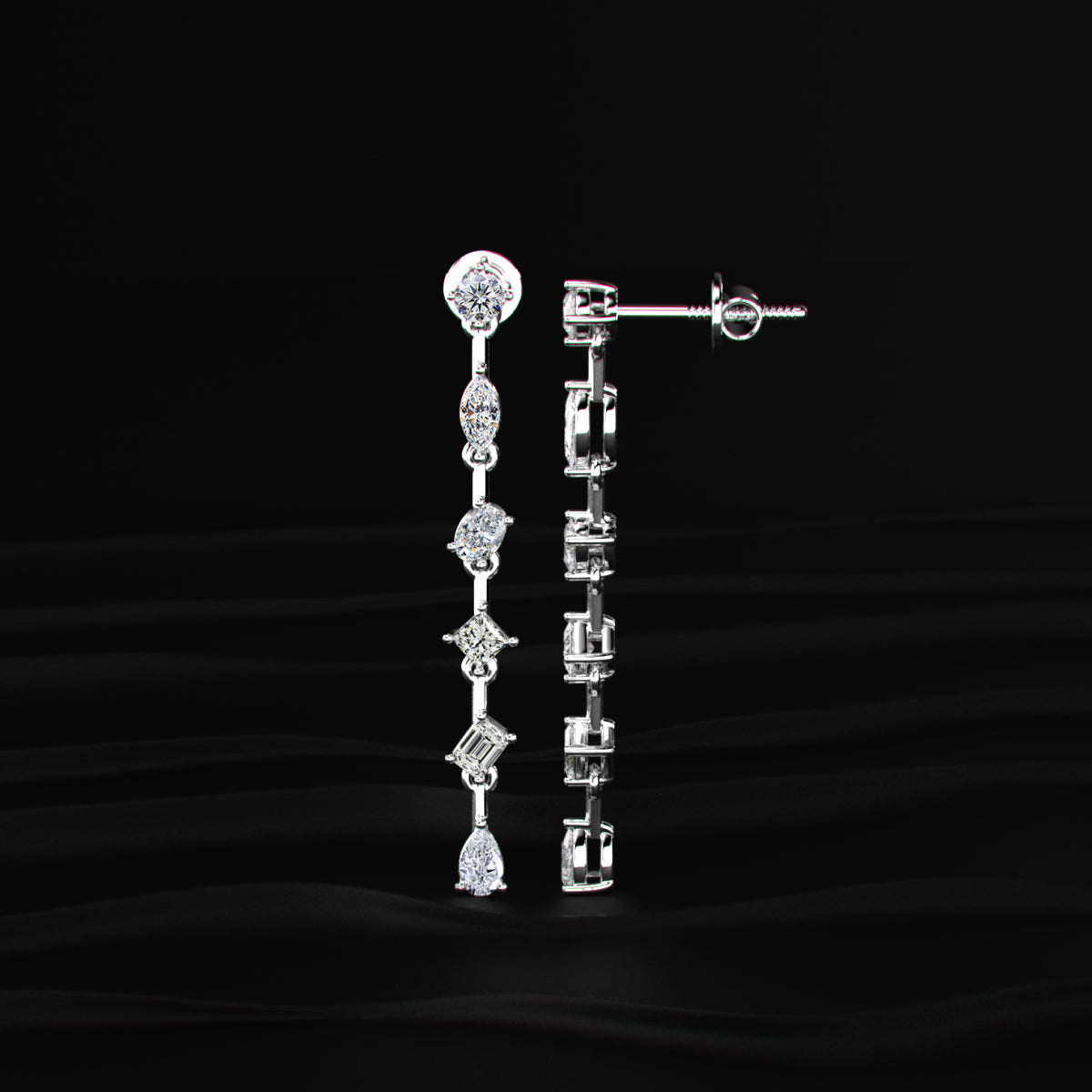 Six Multi Shape Diamonds Drop Earrings