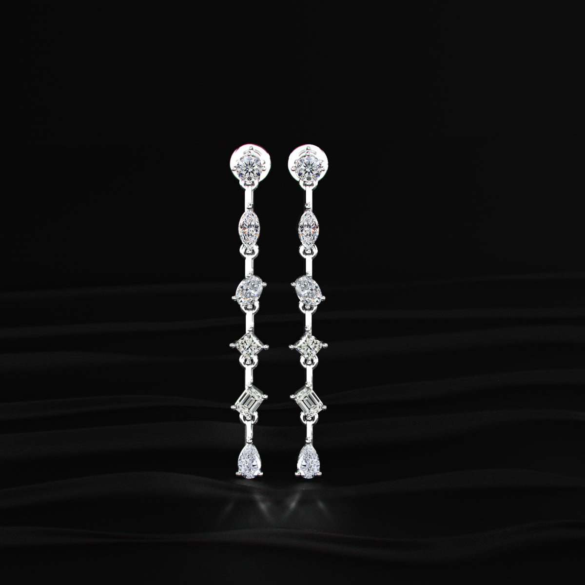 Six Multi Shape Diamonds Drop Earrings