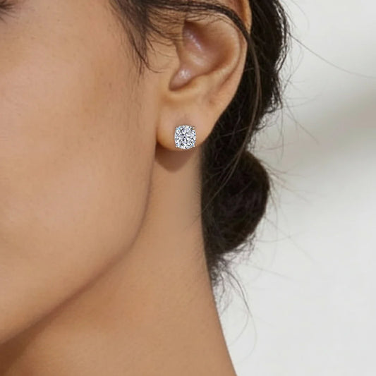 Cushion Solitaire Hidden Halo Earring