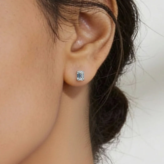 Emerald Solitaire Hidden Halo Earring