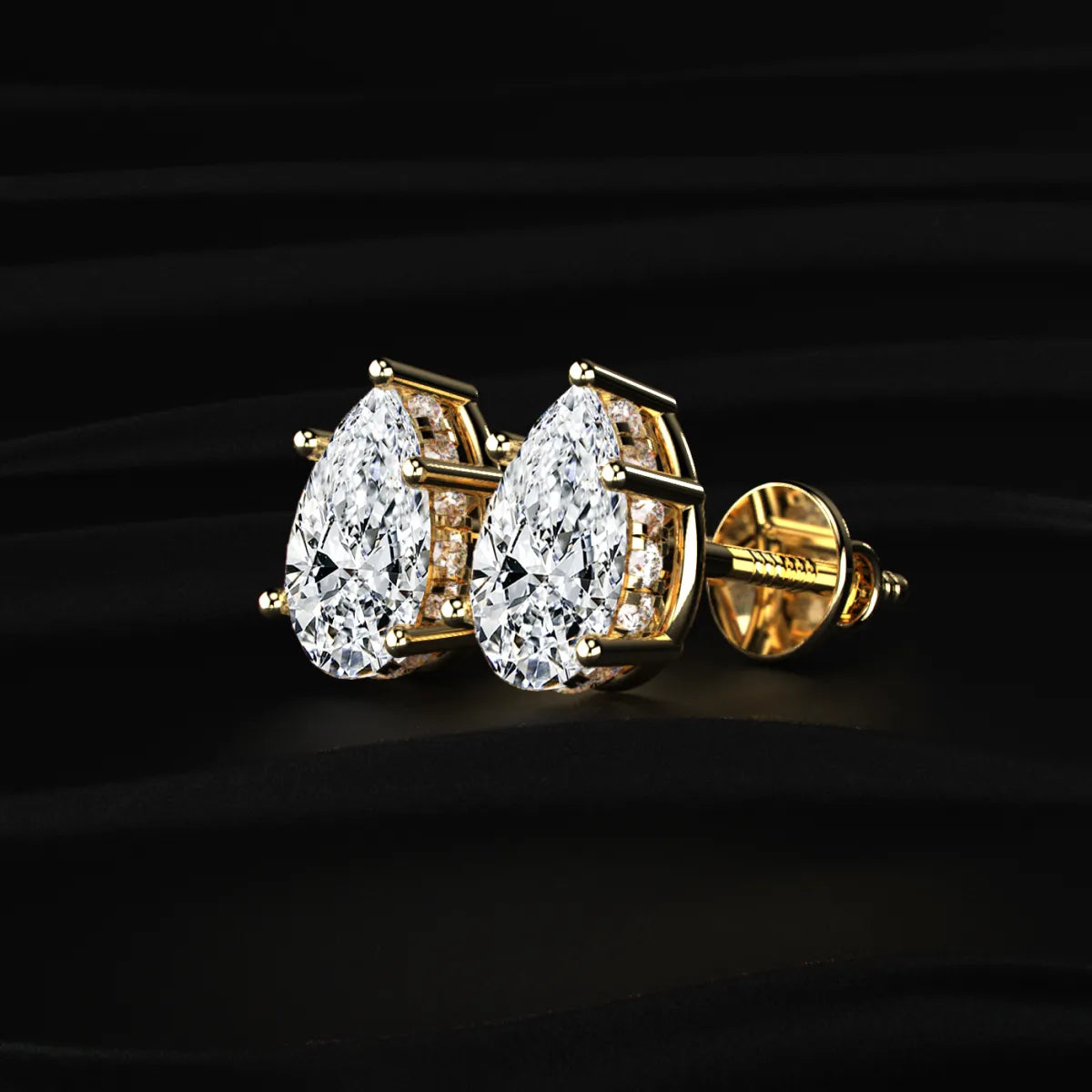 Pear Solitaire Hidden Halo Earring