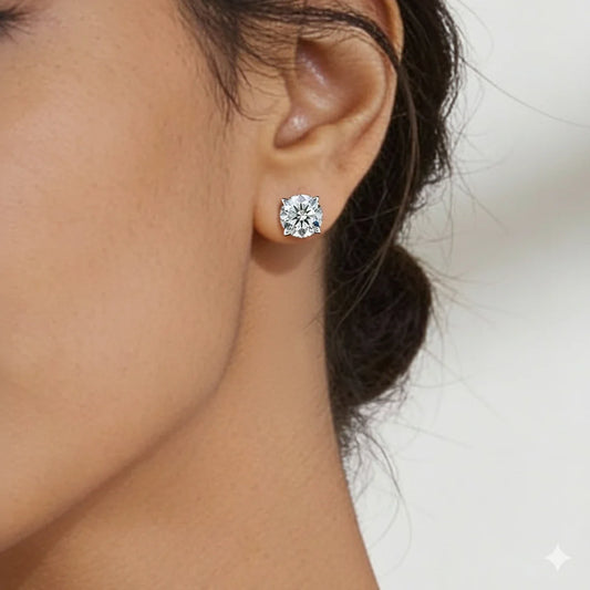 Round Solitaire With V-Prongs Studs