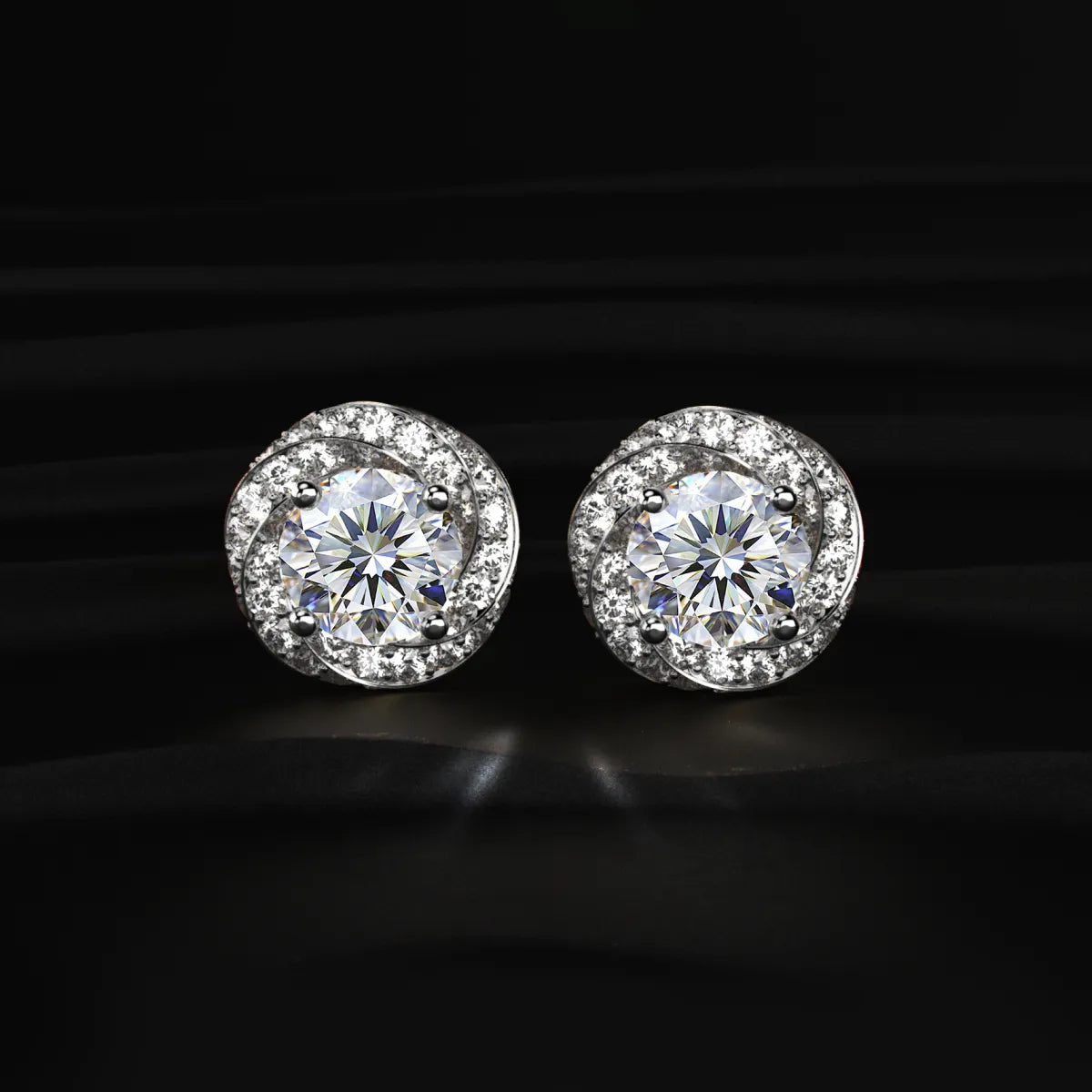 Round Solitaire With Twisted Halo Earring