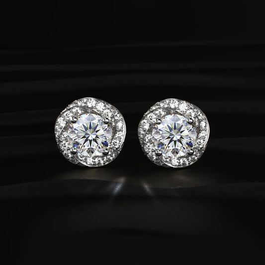 Round Solitaire With Twisted Halo Earring