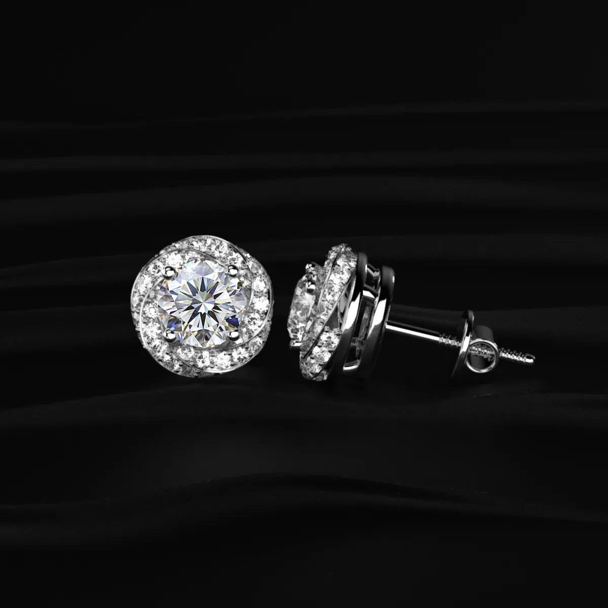 Round Solitaire With Twisted Halo Earring