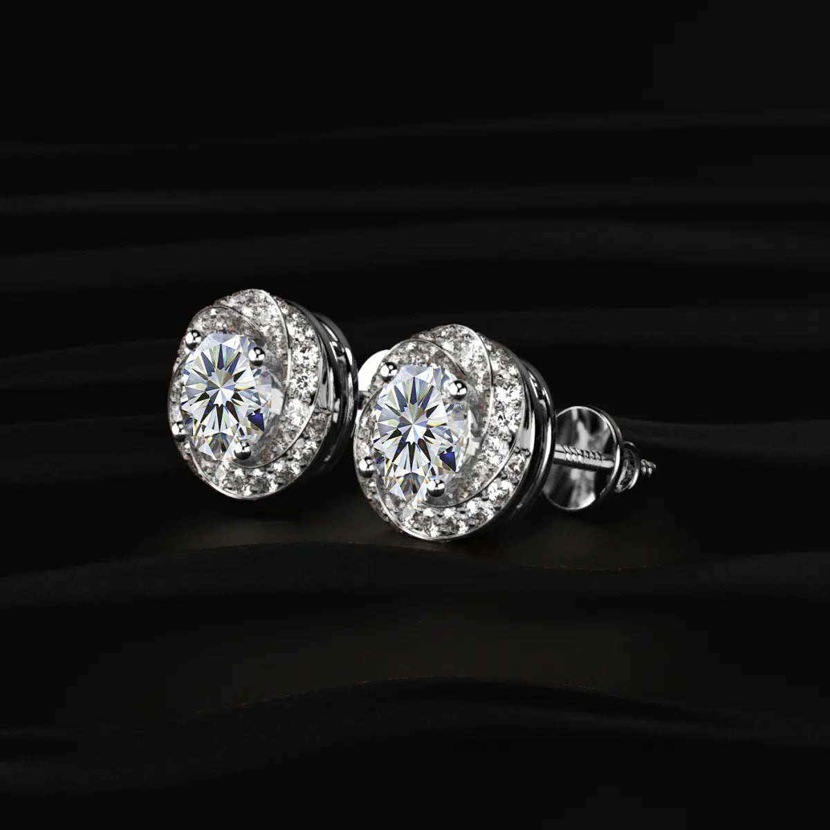 Round Solitaire With Twisted Halo Earring