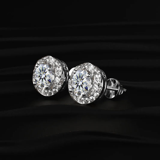 Round Solitaire With Twisted Halo Earring