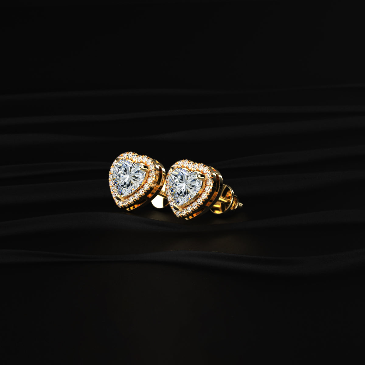 Heart Shaped Solitaire Halo Stud