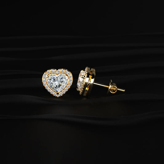 Heart Shaped Solitaire Halo Stud