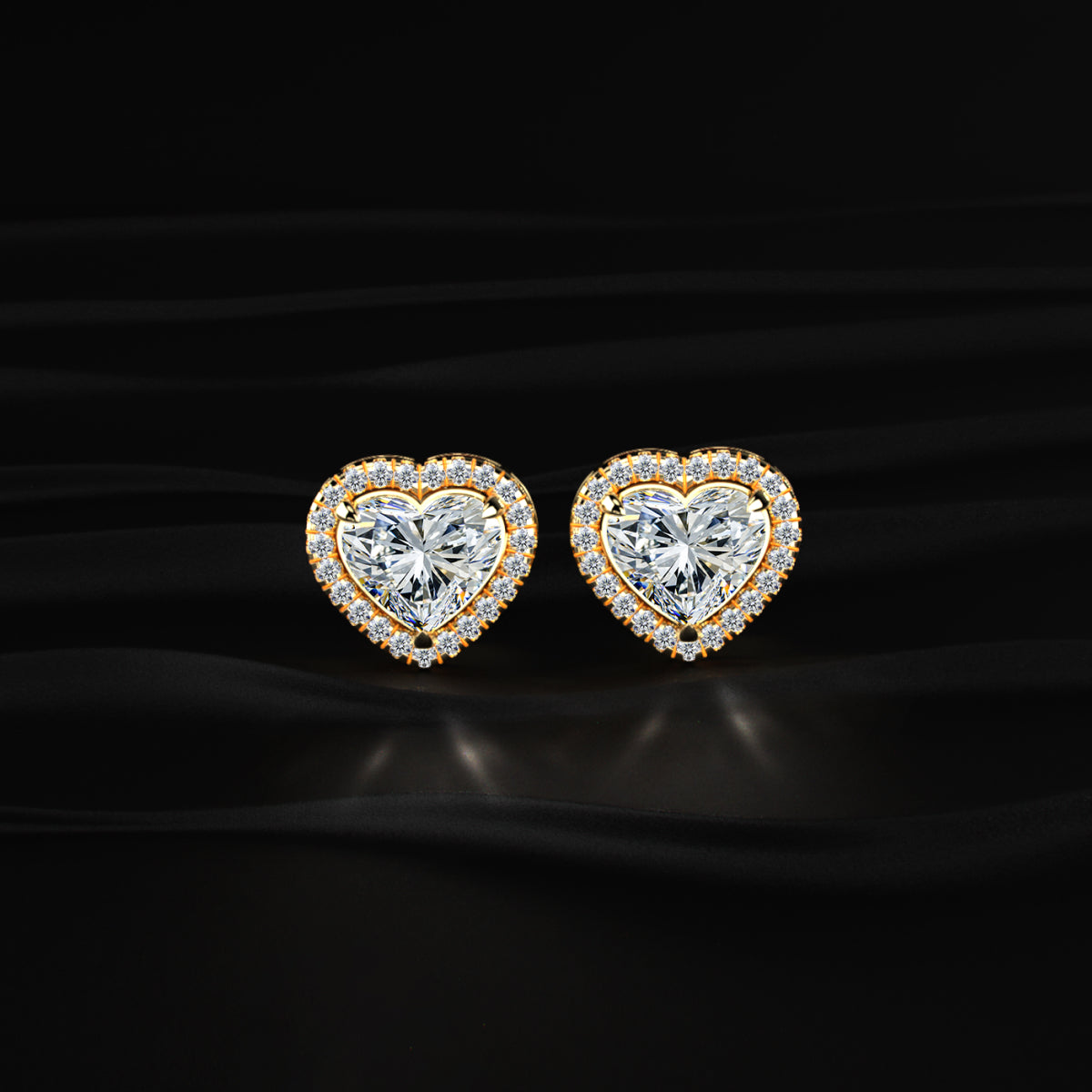 Heart Shaped Solitaire Halo Stud
