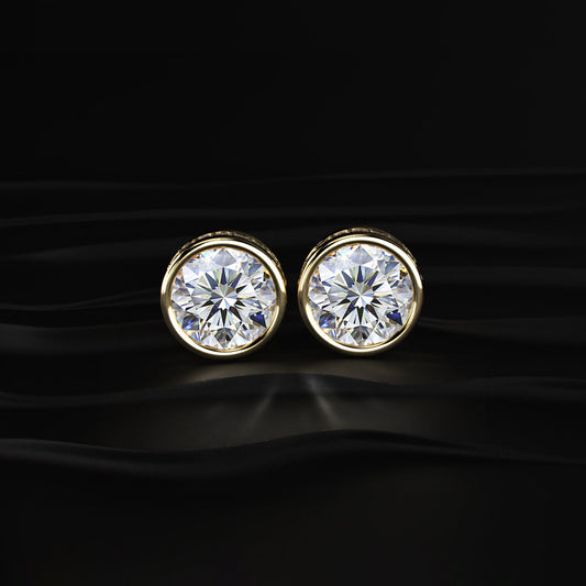 10 Ct Round Diamond Stud Earrings In Bezel Setting