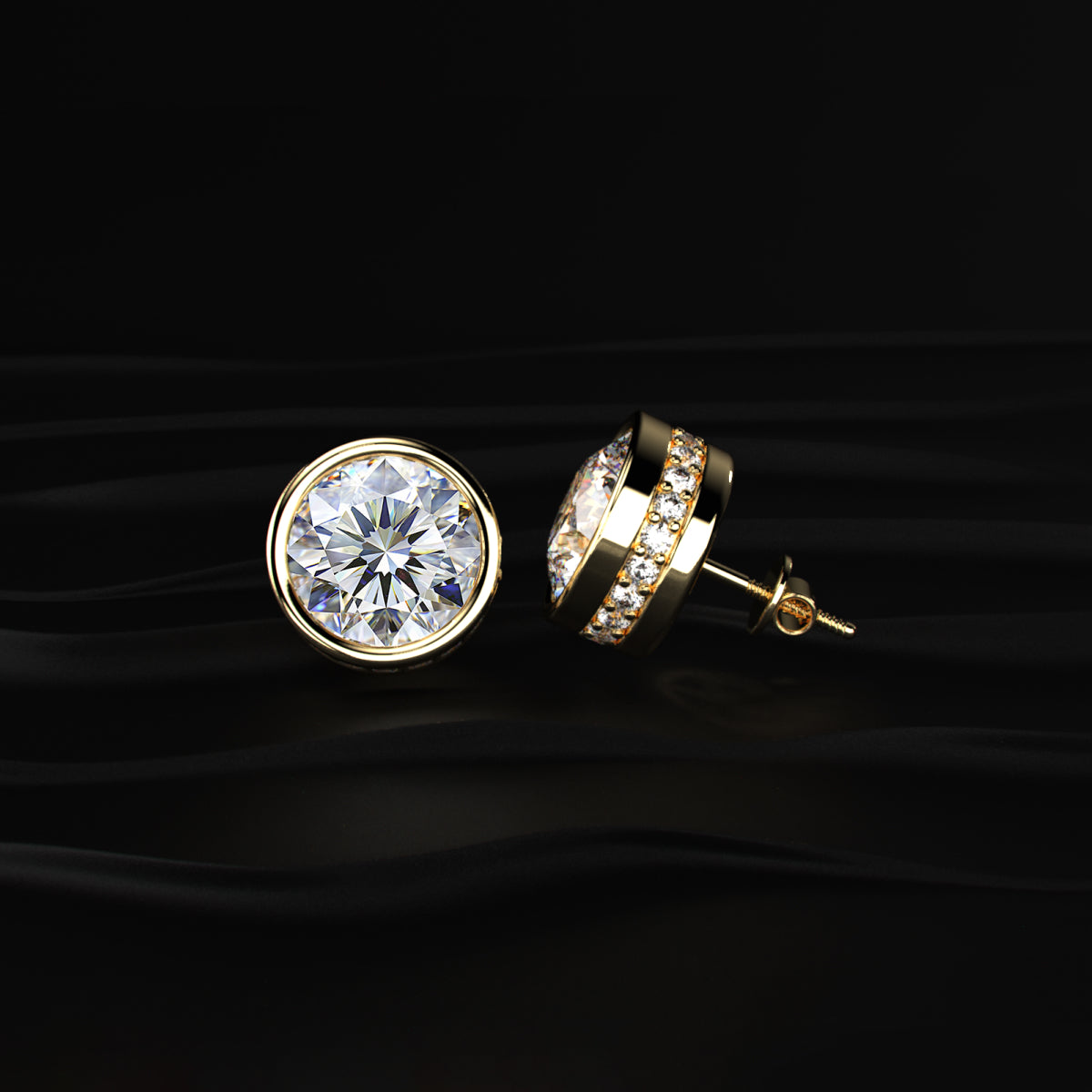 10 Ct Round Diamond Stud Earrings In Bezel Setting