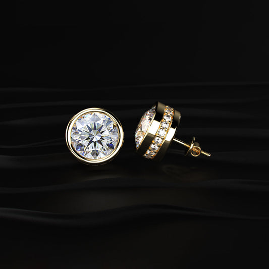 10 Ct Round Diamond Stud Earrings In Bezel Setting
