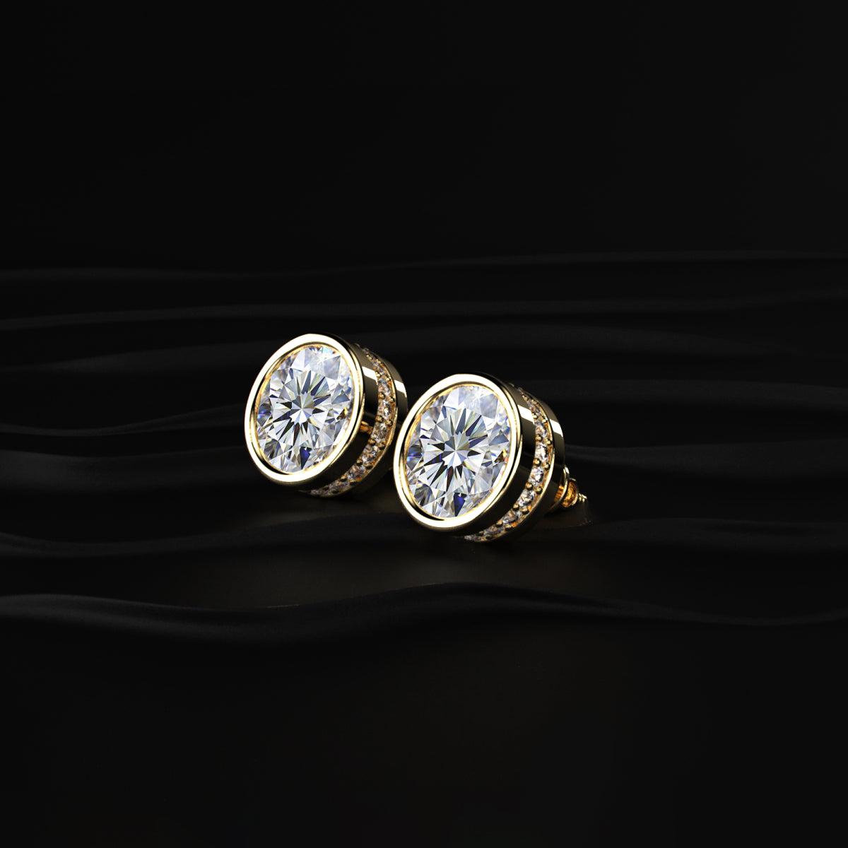 10 Ct Round Diamond Stud Earrings In Bezel Setting