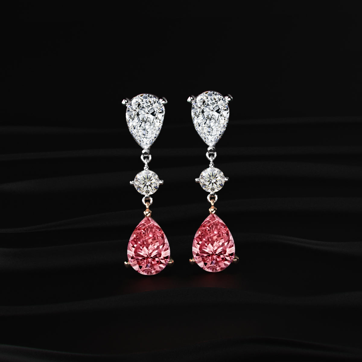 Sakura Pear shaped Pink Diamond Drop Earrings