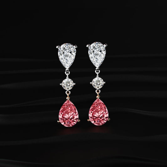 Sakura Pear shaped Pink Diamond Drop Earrings