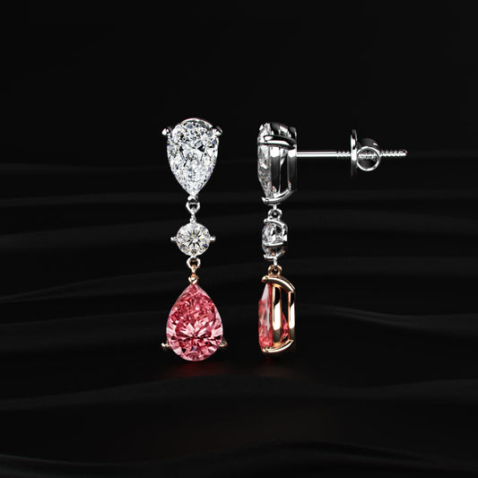 Sakura Pear shaped Pink Diamond Drop Earrings