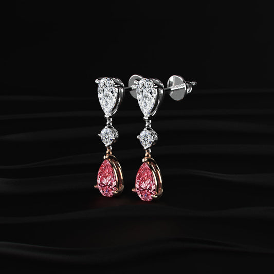 Sakura Pear shaped Pink Diamond Drop Earrings