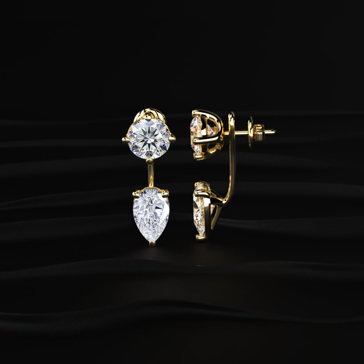 Round And Pear Solitaire Stud & Ear Jacket