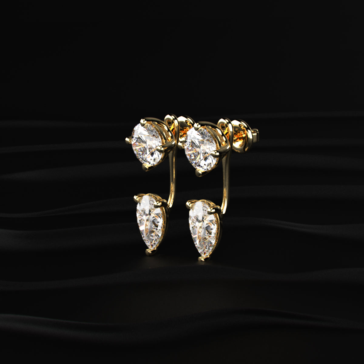 Round And Pear Solitaire Stud & Ear Jacket
