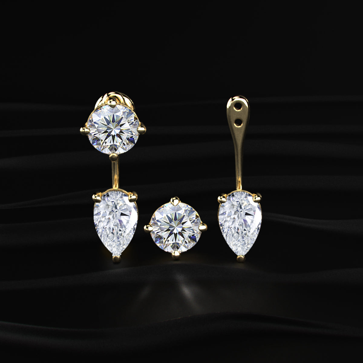 Round And Pear Solitaire Stud & Ear Jacket