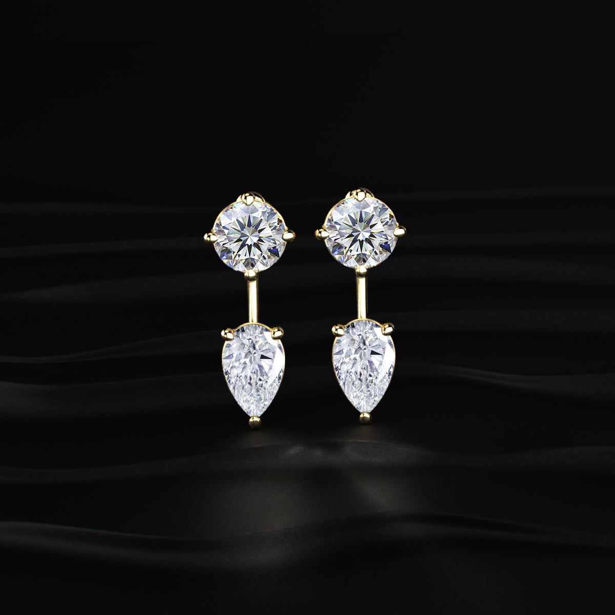 Round And Pear Solitaire Stud & Ear Jacket