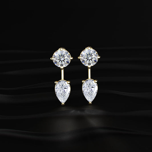 Round And Pear Solitaire Stud & Ear Jacket