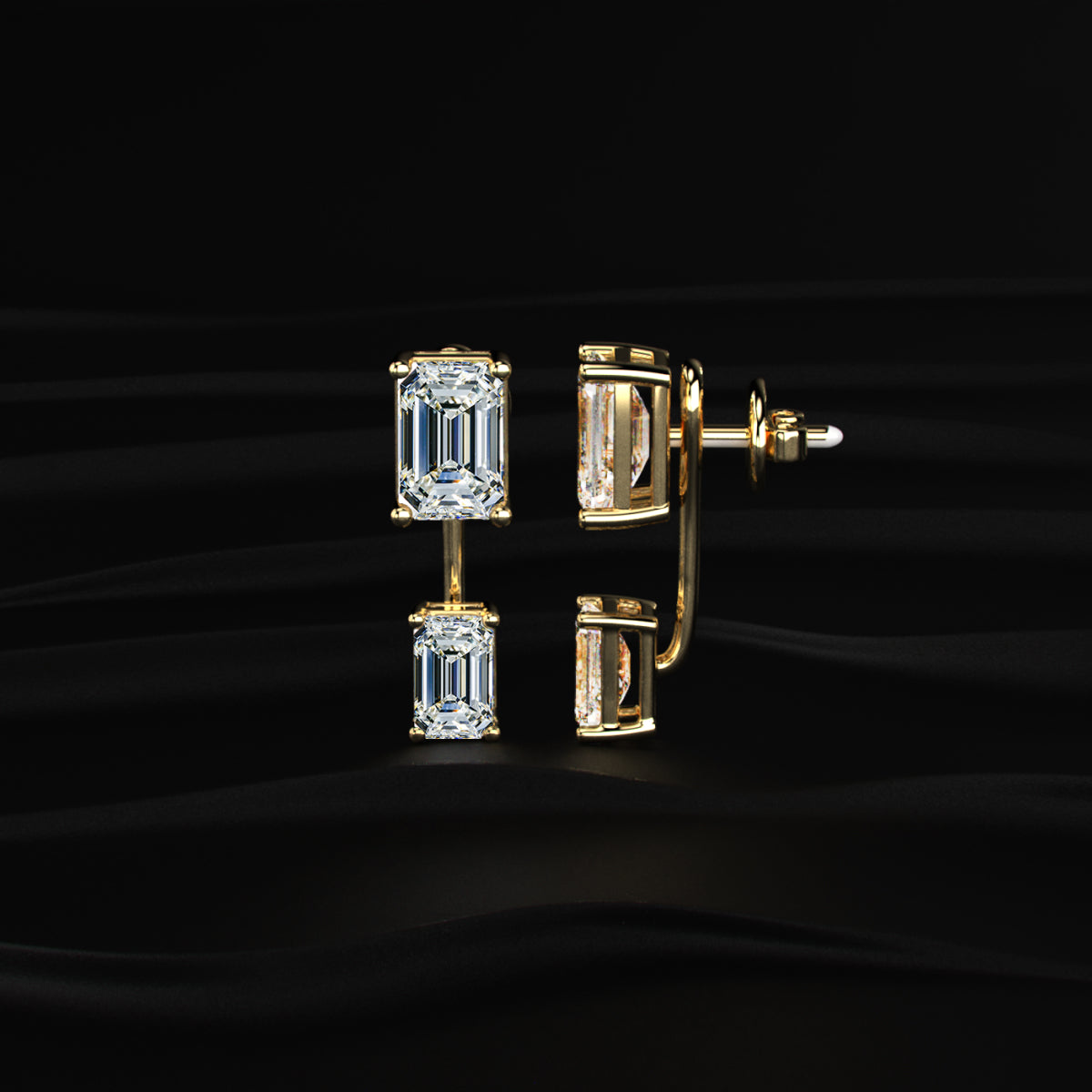 Dual Emerald Solitaire Stud & Ear Jacket