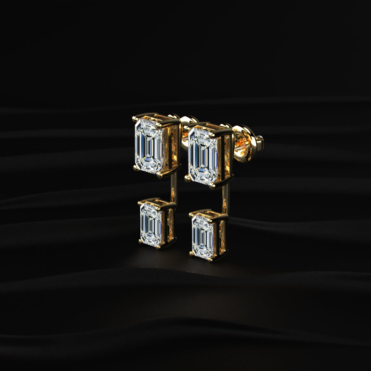 Dual Emerald Solitaire Stud & Ear Jacket