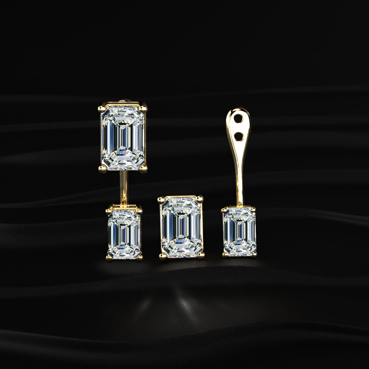 Dual Emerald Solitaire Stud & Ear Jacket