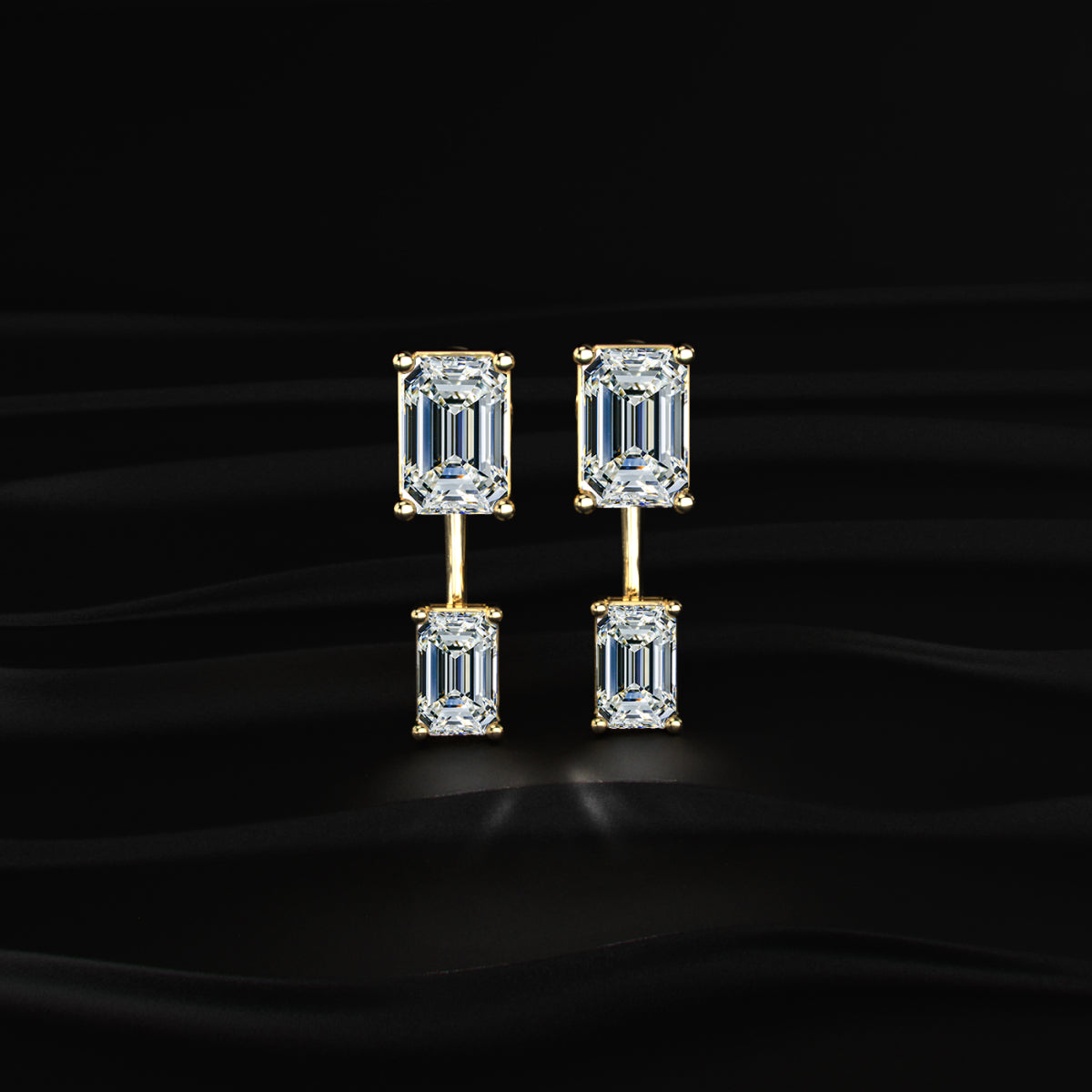Dual Emerald Solitaire Stud & Ear Jacket