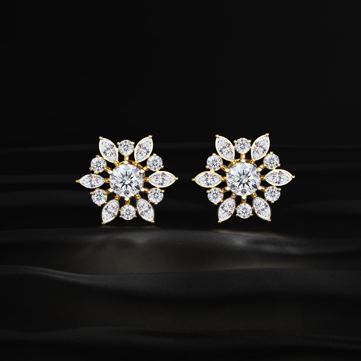 Round and Marquise Cluster Diamond earring