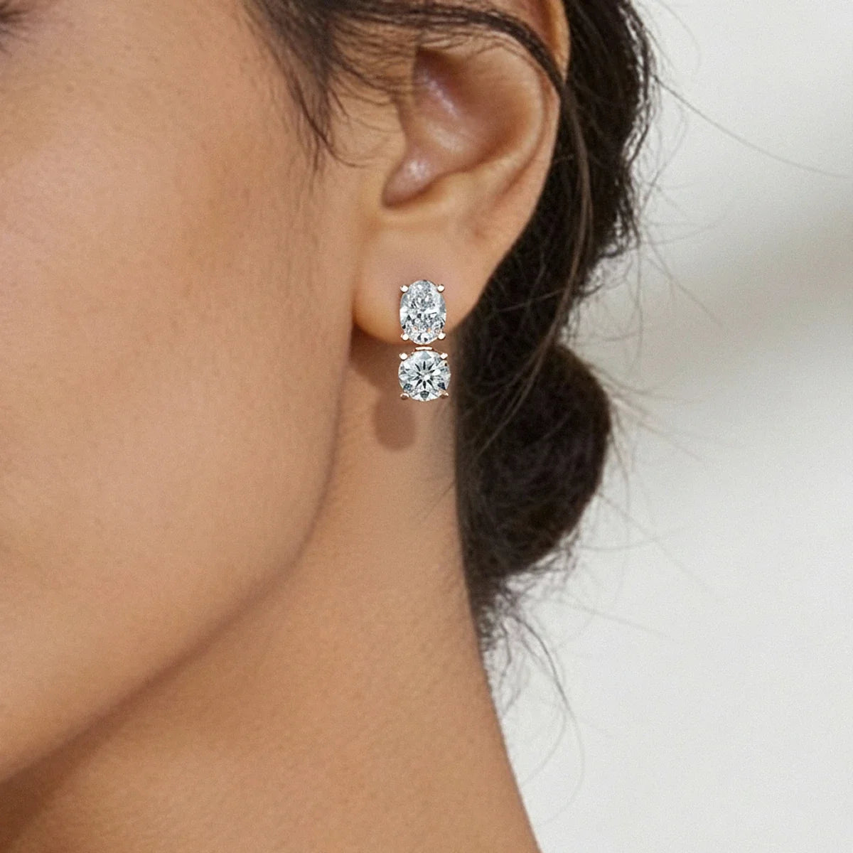 Round and Oval Duo Drop Earrings