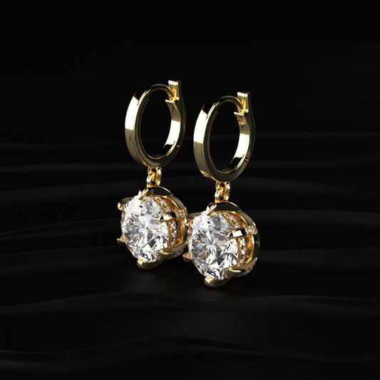 Round Cut Solitaire Diamond Leverback Dangle Earrings